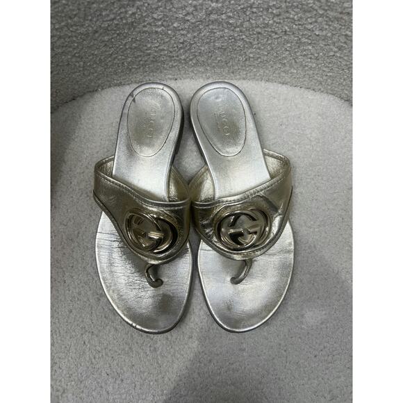 Gucci GG Gold Leather Thong Sandals - Size 6 - Picture 1 of 4